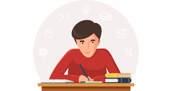 Vector illustration of student preparing for exam to improve ACT science score