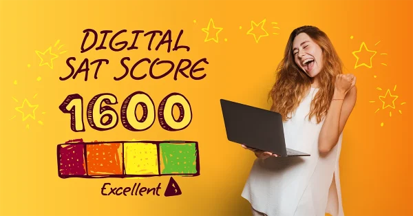 High school student reading about what is a good and bad digital SAT score on laptop